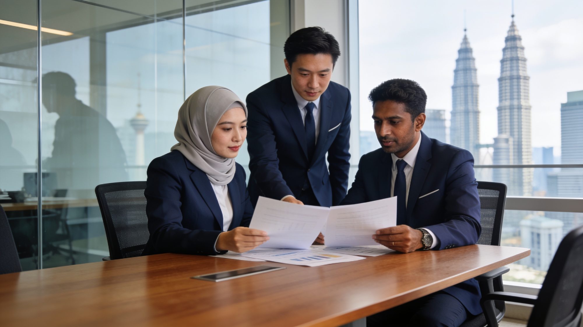 Advisers in a boardroom overlooking Kuala Lumpur